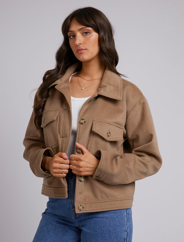 women's outerwear cropped shacket in Oatmeal