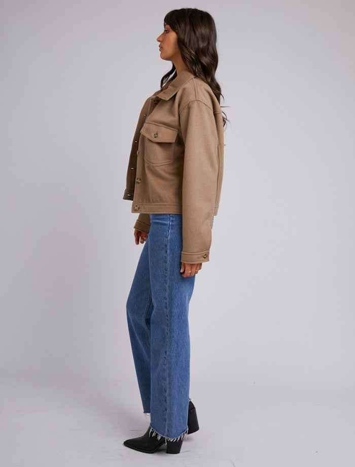 Mahina Cropped Shacket in Oatmeal Brown | All About Eve