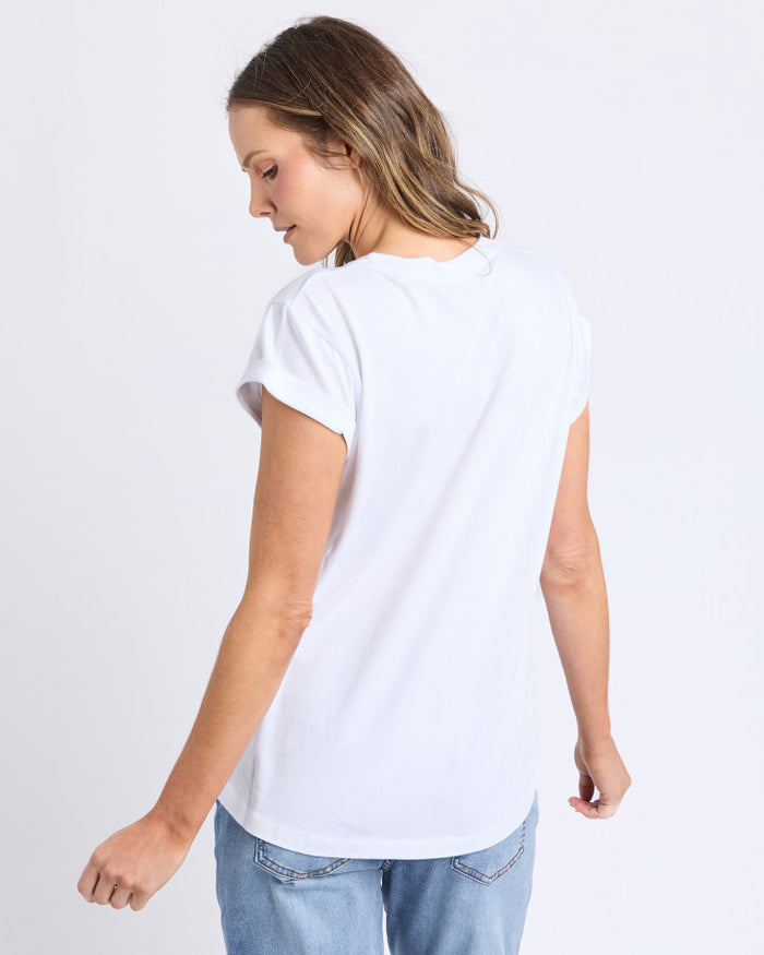 Foxwood Manly Crew Neck Cotton Tee White | Women's T-shirt | Gretel Lane