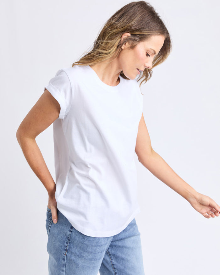 Foxwood Manly Crew Neck Cotton Tee White | Women's T-shirt | Gretel Lane