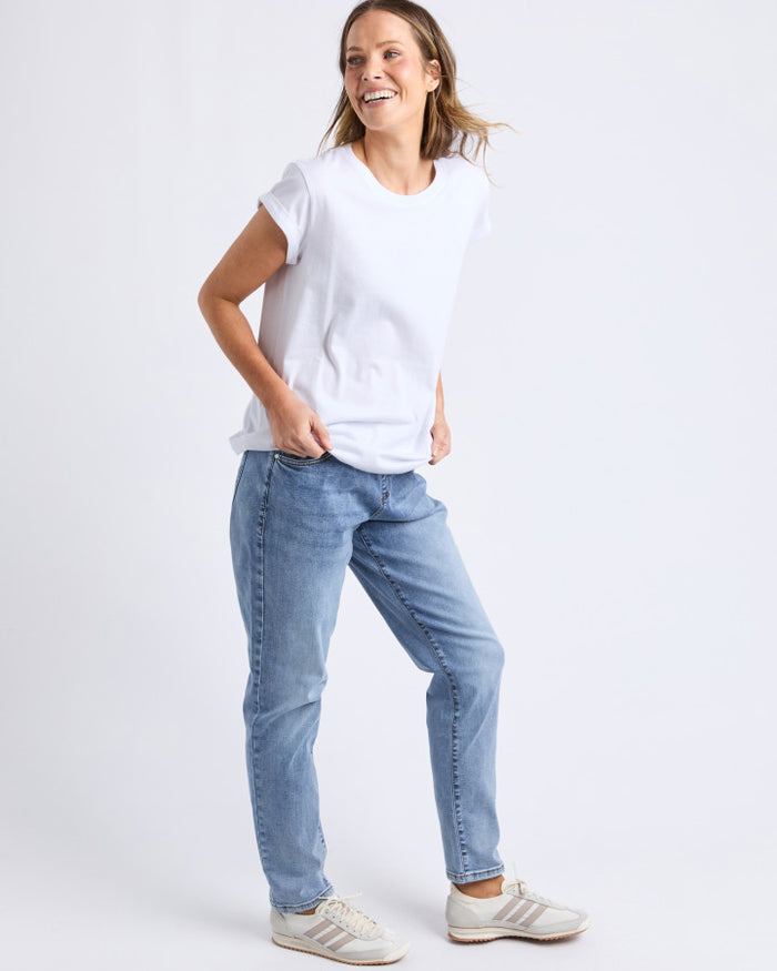 Foxwood Manly Crew Neck Cotton Tee White | Women's T-shirt | Gretel Lane