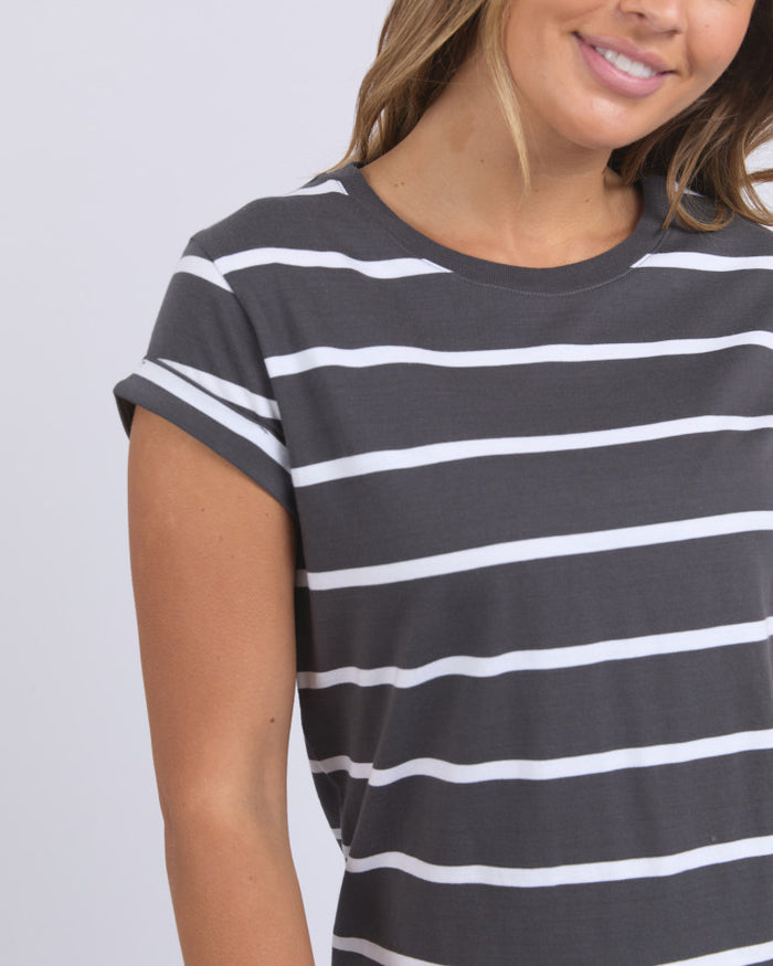 Foxwood Manly Grey and White Stripe T-shirt | Gretel Lane