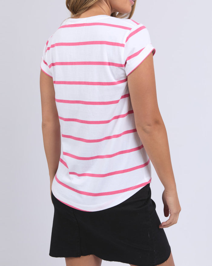 Manly Stripe Vee Tee (Hot Pink)