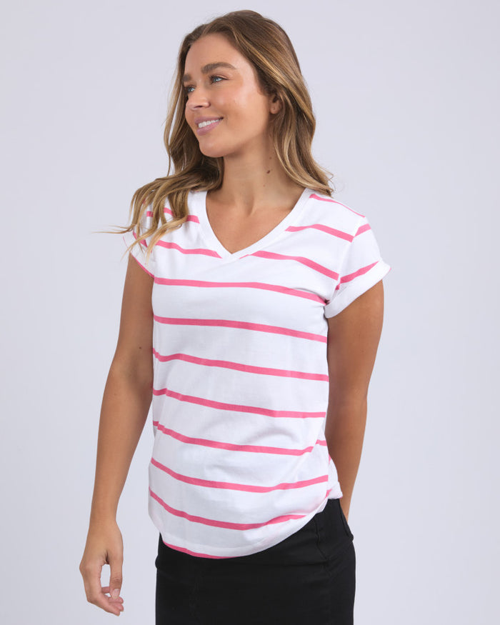 Manly Stripe Vee Tee (Hot Pink)
