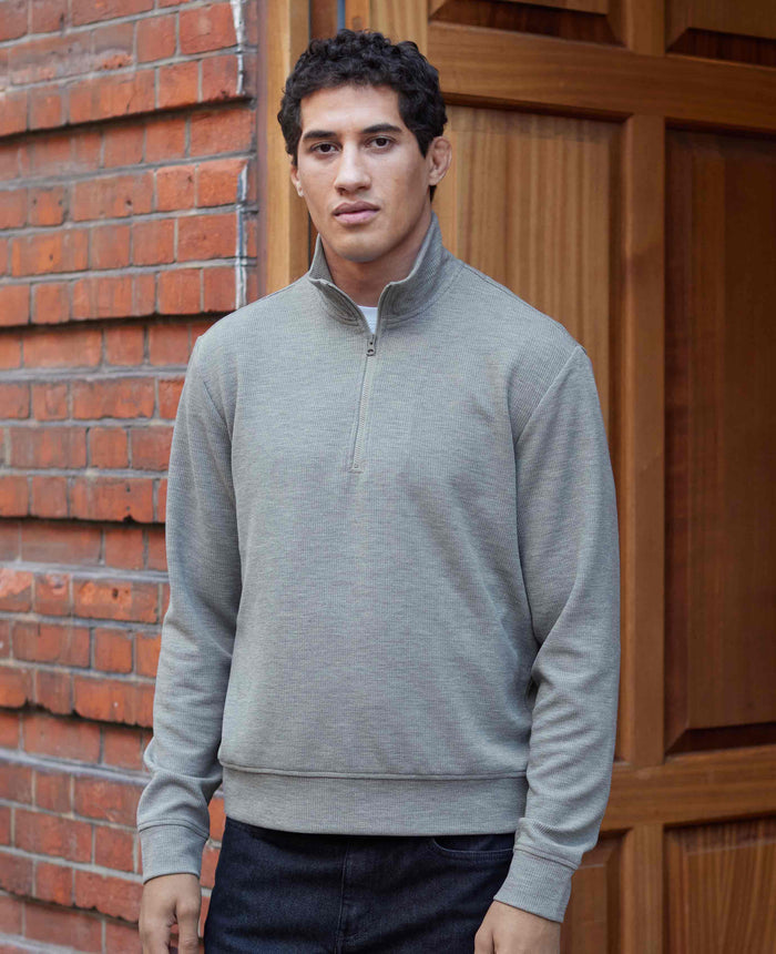 Men's Marl Grey Sweat Wicking Half-Zip Active Sweatshirt model shot