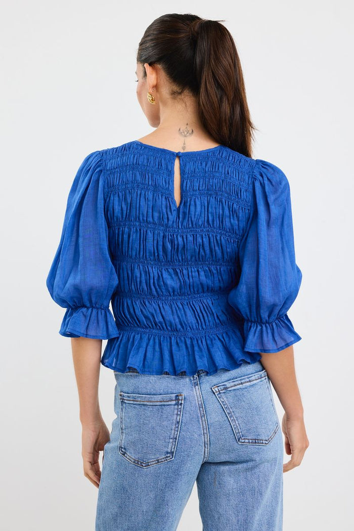 Melodic SS Shirred Body Top (Azure Blue)
