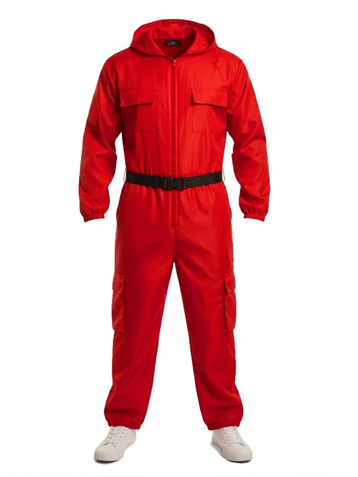 Men's Red Game Jumpsuit With Belt