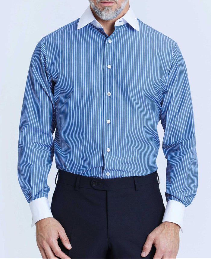 miles navy reverse stripe made to measure shirt model 1
