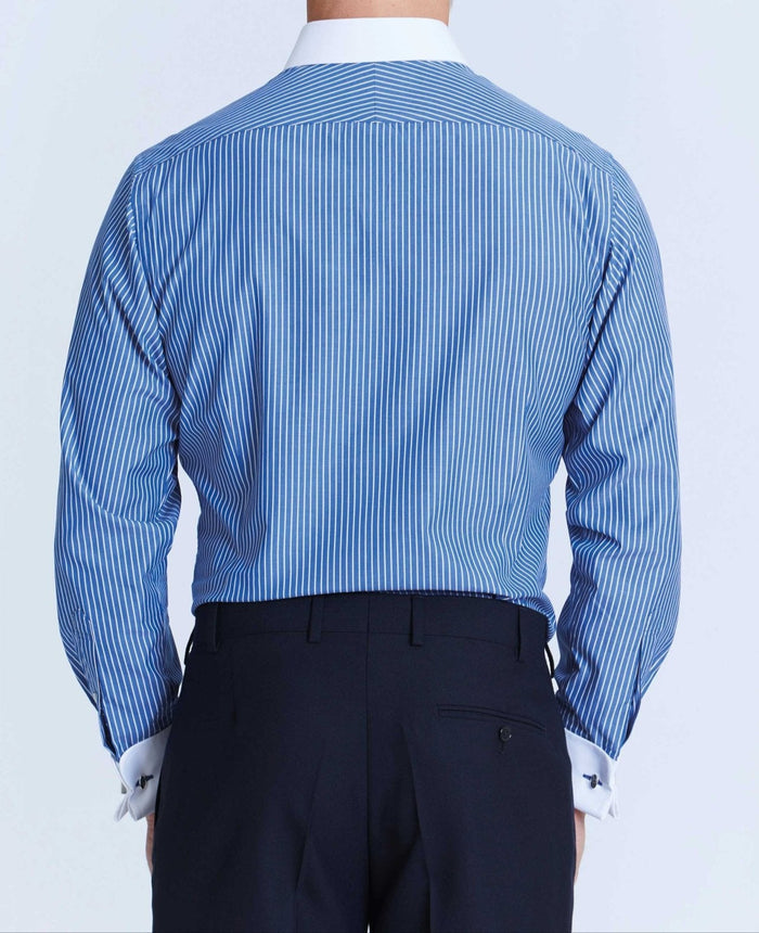 miles navy reverse stripe made to measure shirt model back 1