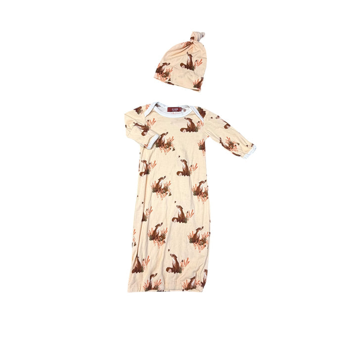 Milk Barn | Fox Print Sleep Gown & Hat | 0-3M