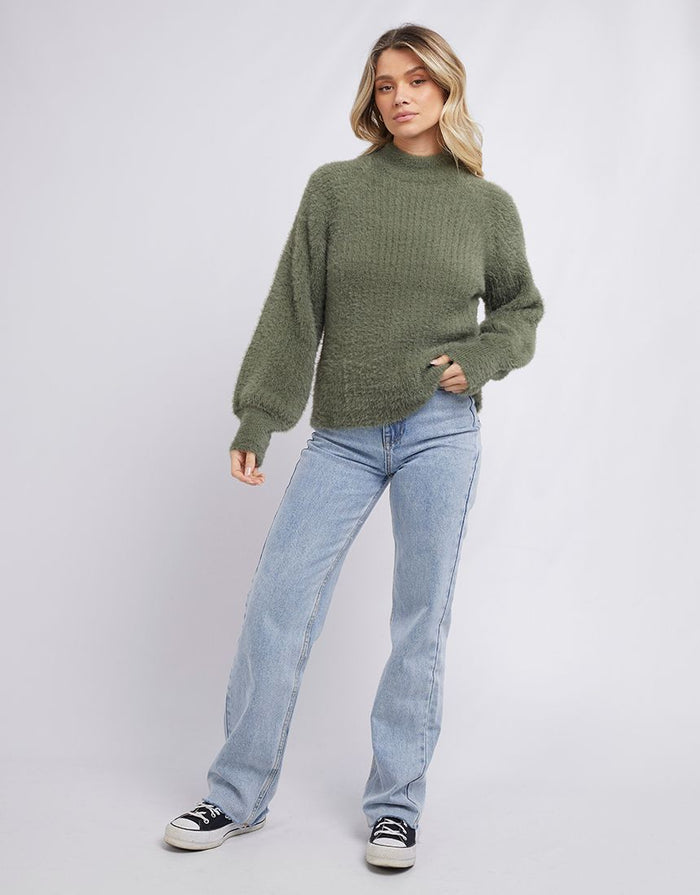 khaki fuzzy knit jumper | All About Eve