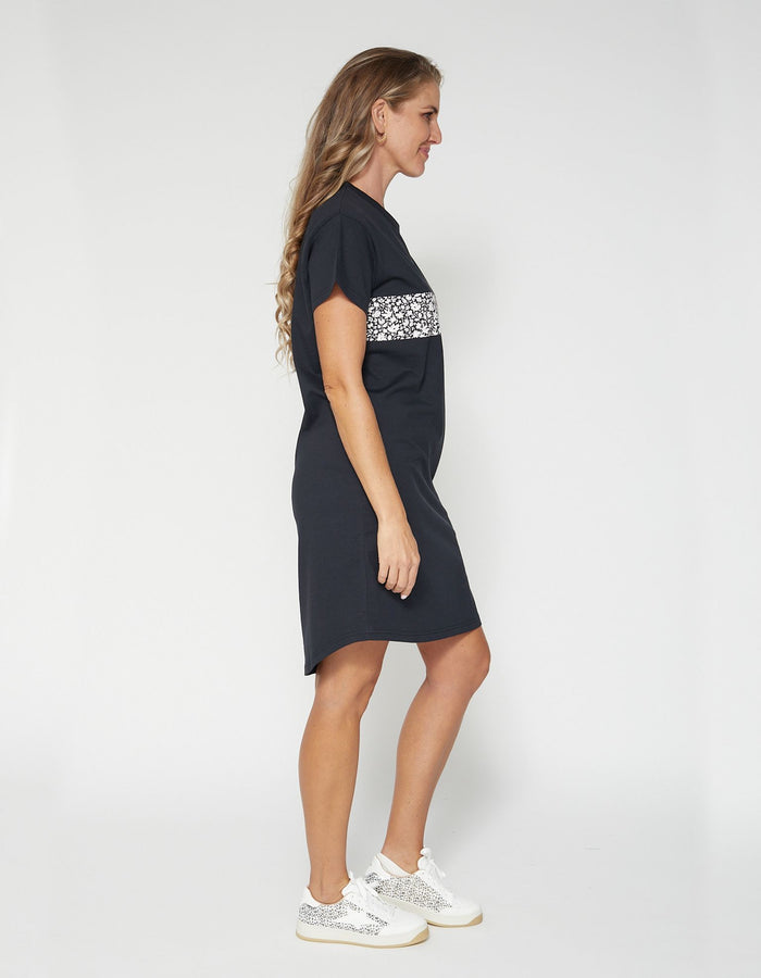 Mollie Floral Band Navy T-Shirt Dress