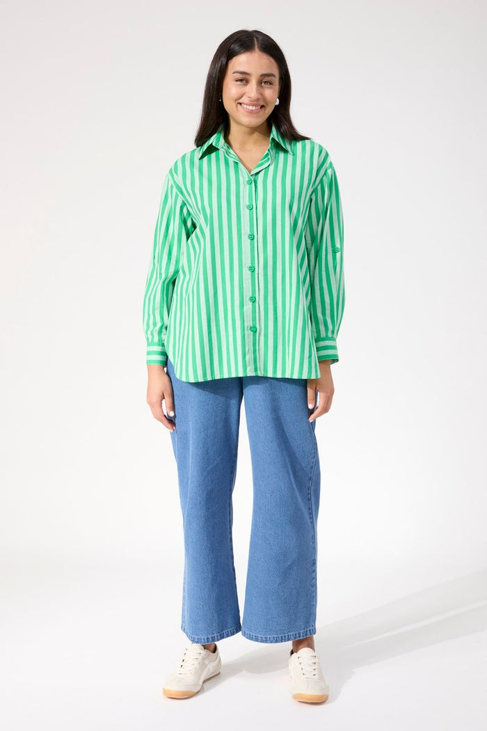 Haven Women's Green Stripe Button Through Monterosa Shirt | Gretel Lane