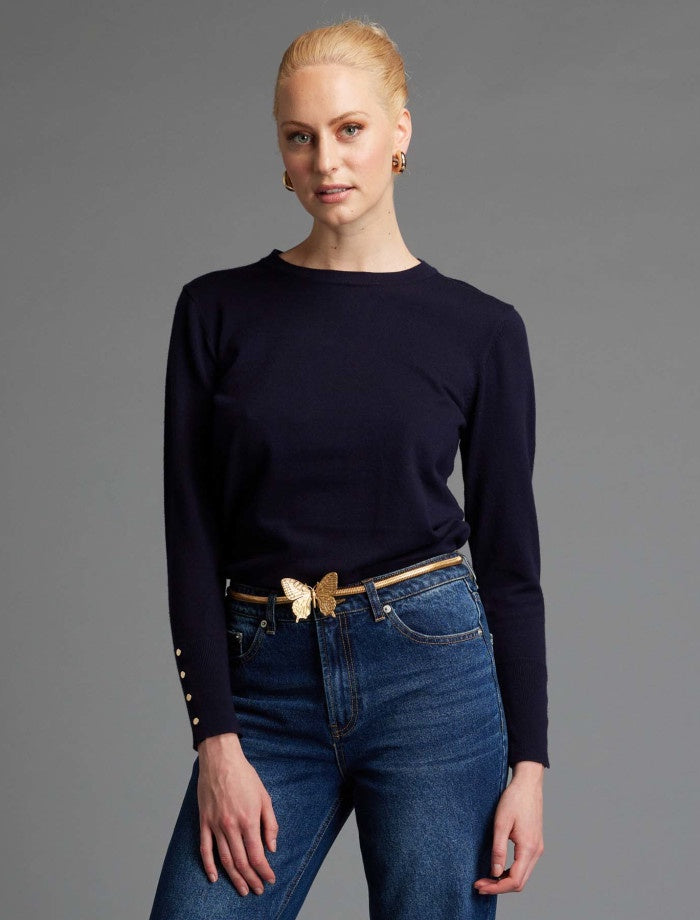 Moonlight Fine Knit Basic Top Navy | Fate & Becker