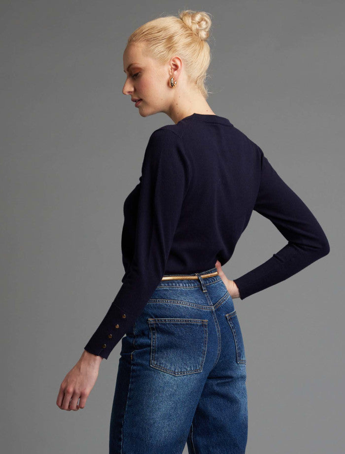fitted knit navy women's winter knitwear