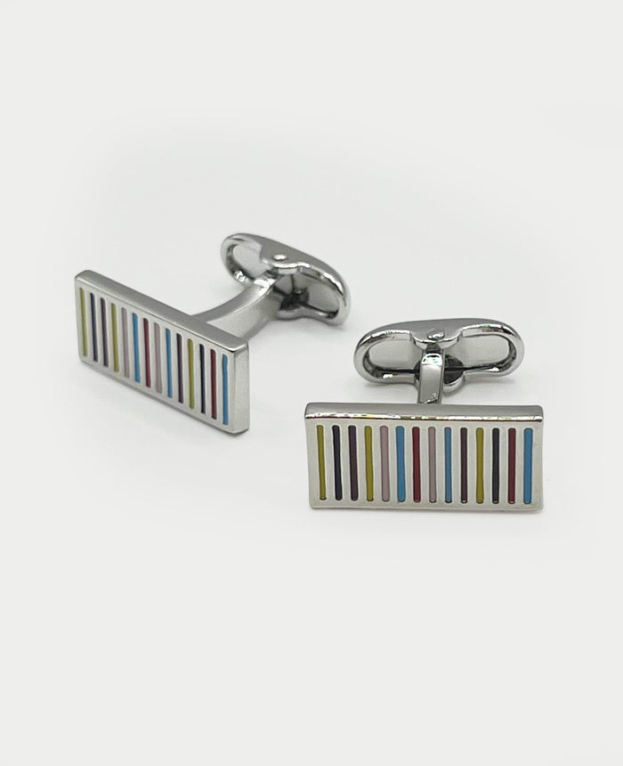 Men's Multi Coloured Rhodium Plated Rectangular Cufflinks