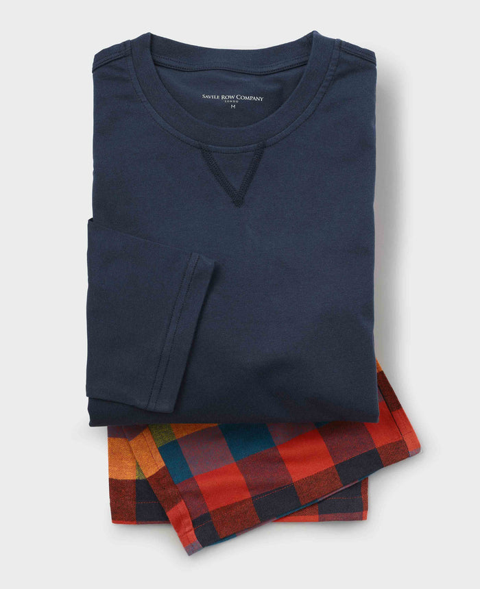 Men's Multicoloured Cotton Checked Lounge Pants & Long Sleeve T-Shirt Pyjama Set mannequin shot