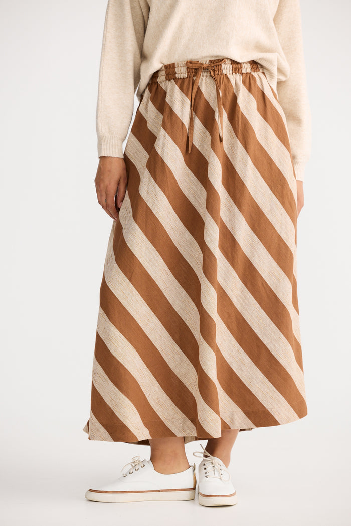The Shanty Corporation Nadia Midi Skirt in Tan Stripe | Women's Clothing | Gretel Lane
