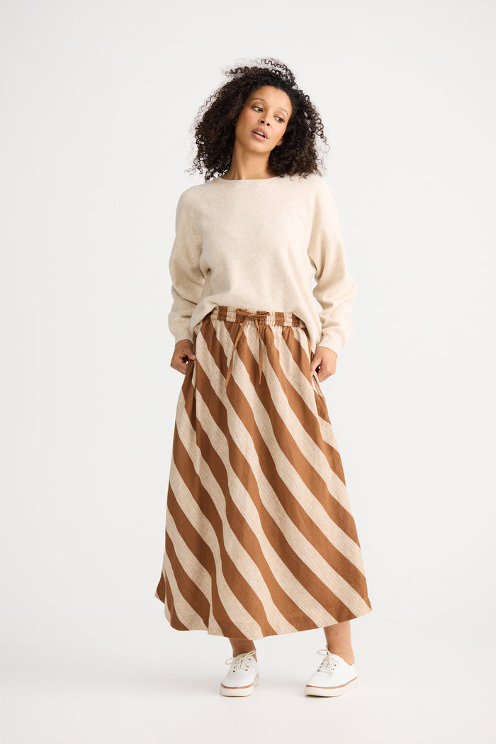 The Shanty Corporation Nadia Midi Skirt in Tan Stripe | Women's Clothing | Gretel Lane