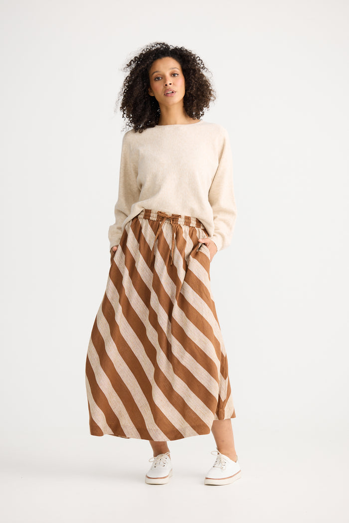 The Shanty Corporation Nadia Midi Skirt in Tan Stripe | Women's Clothing | Gretel Lane