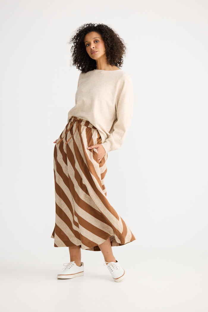 The Shanty Corporation Nadia Midi Skirt in Tan Stripe | Women's Clothing | Gretel Lane