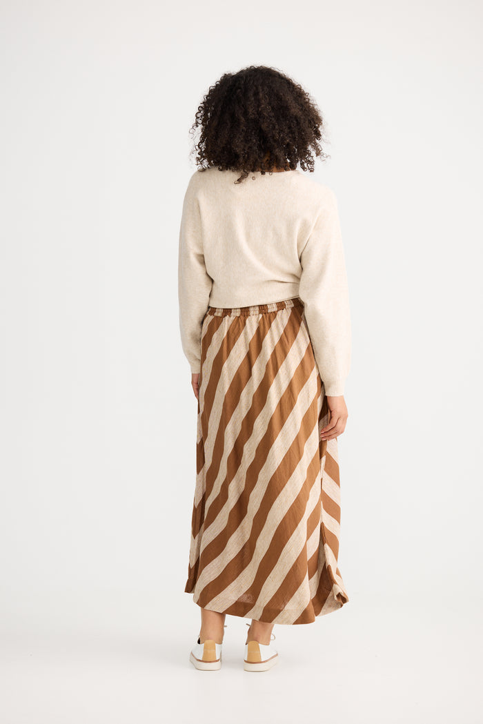 The Shanty Corporation Nadia Midi Skirt in Tan Stripe | Women's Clothing | Gretel Lane