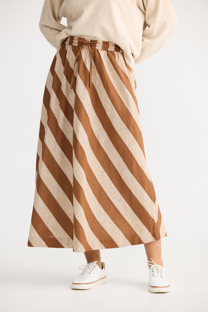 The Shanty Corporation Nadia Midi Skirt in Tan Stripe | Women's Clothing | Gretel Lane