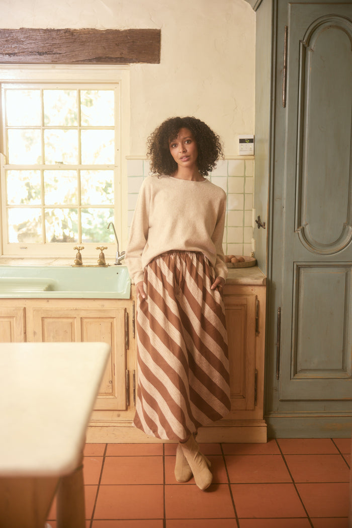The Shanty Corporation Nadia Midi Skirt in Tan Stripe | Women's Clothing | Gretel Lane