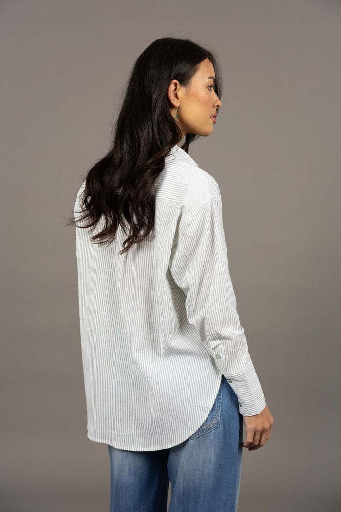 Humidity Women's Green Stripe Nala Button Through Shirt | Gretel Lane
