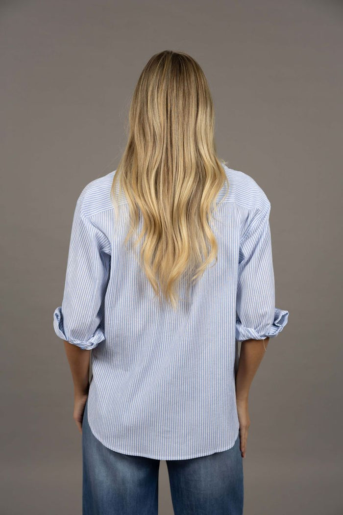 Humidity Women's Blue and White Stripe Button Through Nala Shirt | Gretel Lane