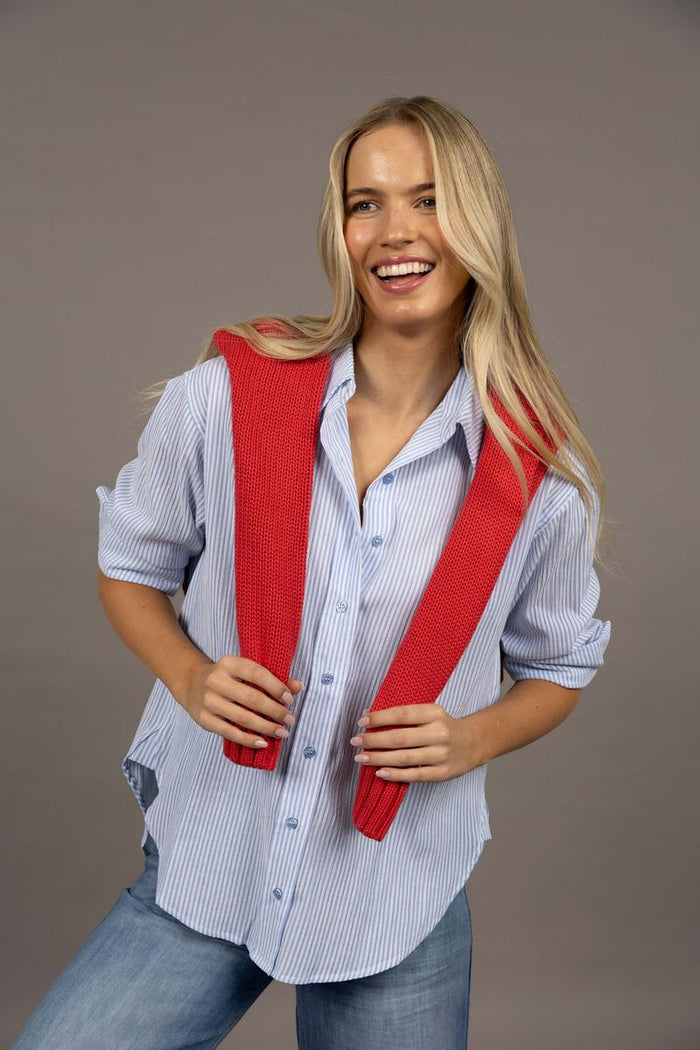 Humidity Women's Blue and White Stripe Button Through Nala Shirt | Gretel Lane