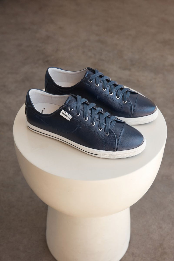 Navy Metallic Women's Leather Sneaker | Gretel Lane