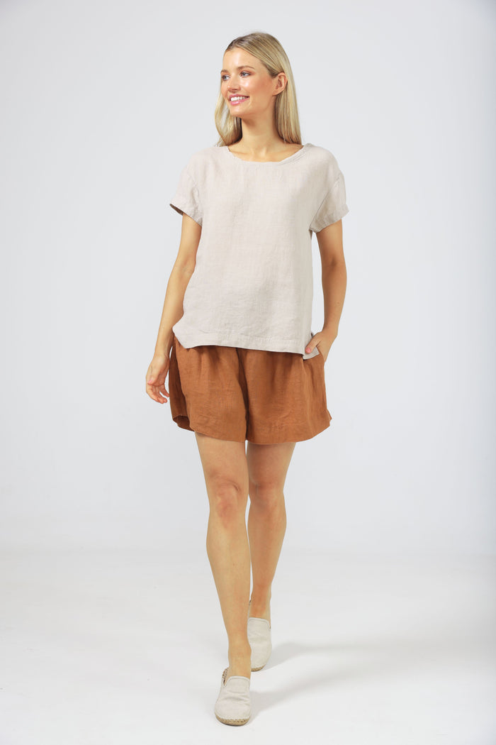 Women's relaxed-fit beige linen top | The Shanty Corporation