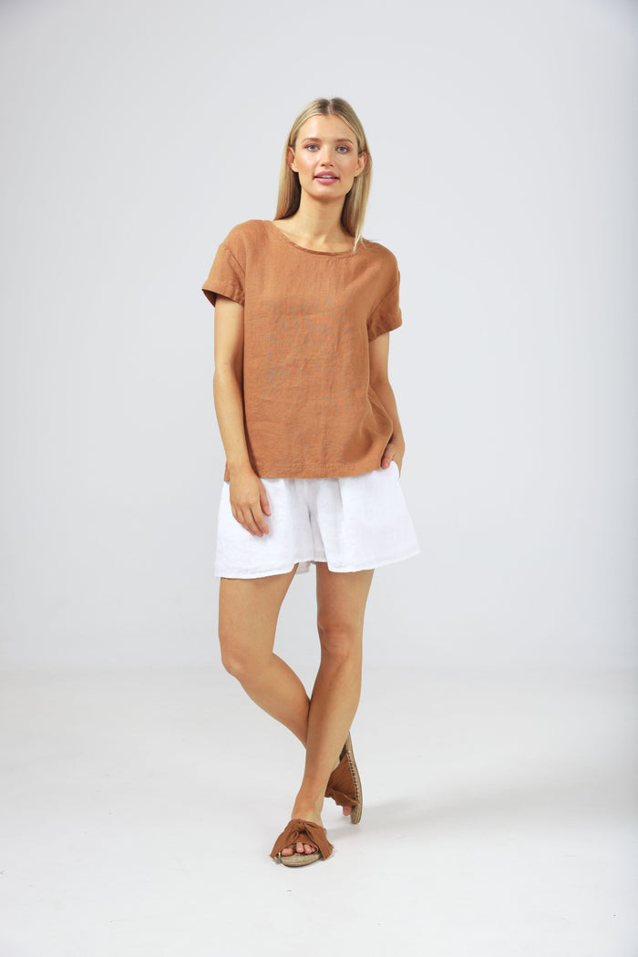 Women's short-sleeve terracotta linen shirt | The Shanty Corporation
