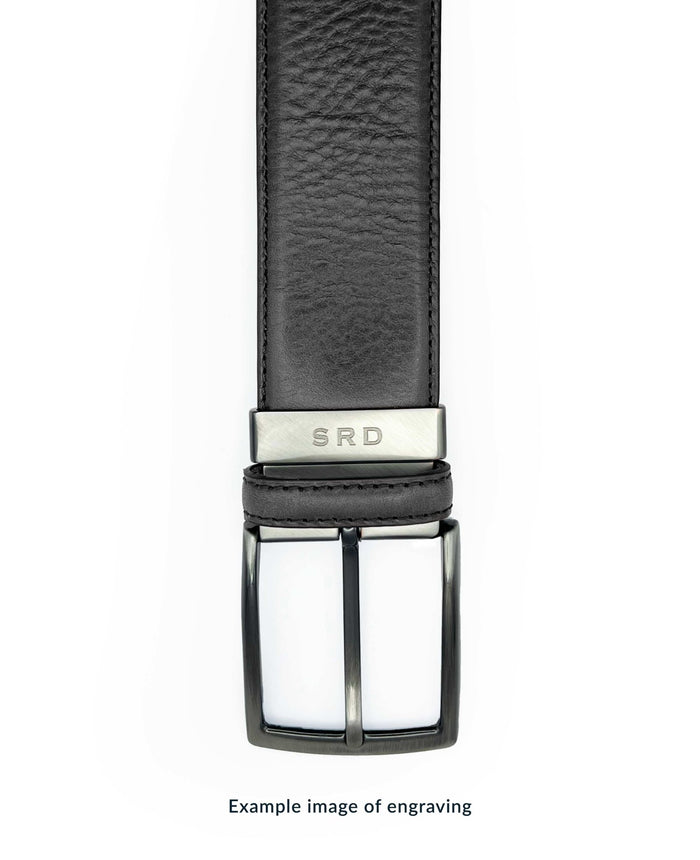 Men's Navy And Black Leather Reversible Belt flat