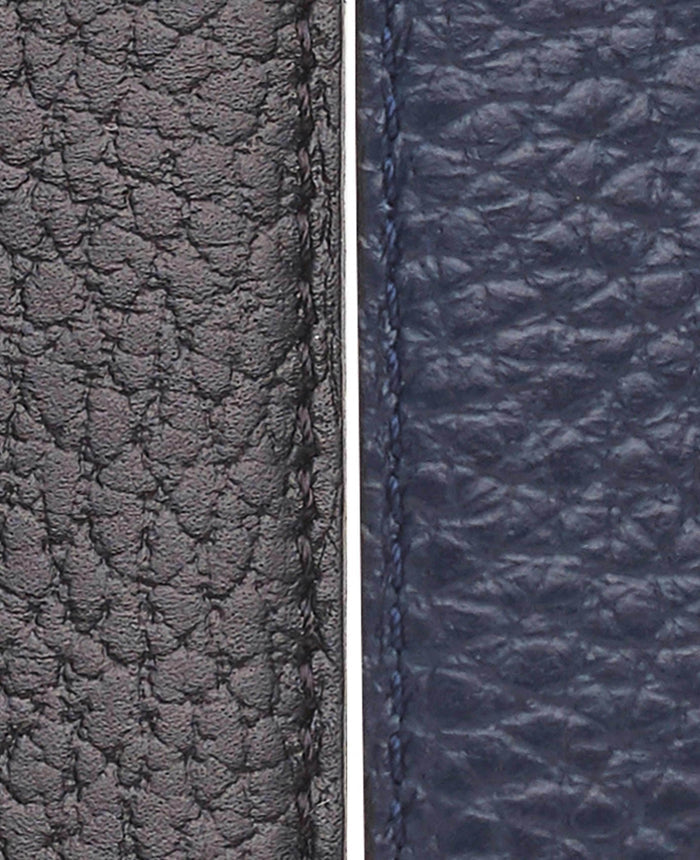 Men's Navy And Black Leather Reversible Belt fabric detail