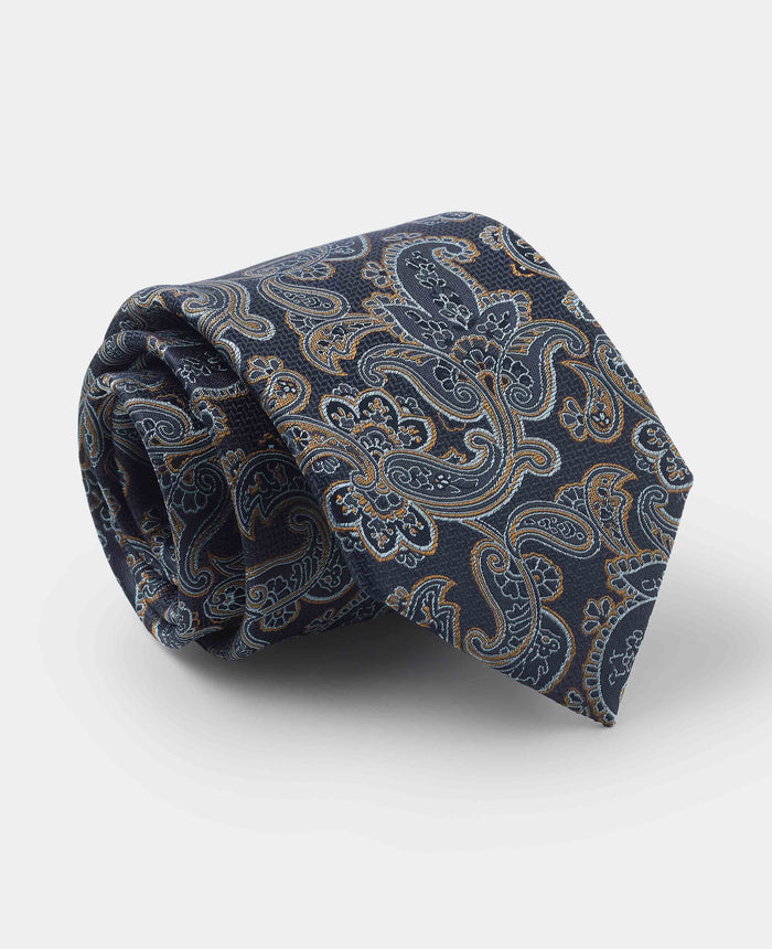 Men's Navy Paisley Pattern Silk Tie rolled up