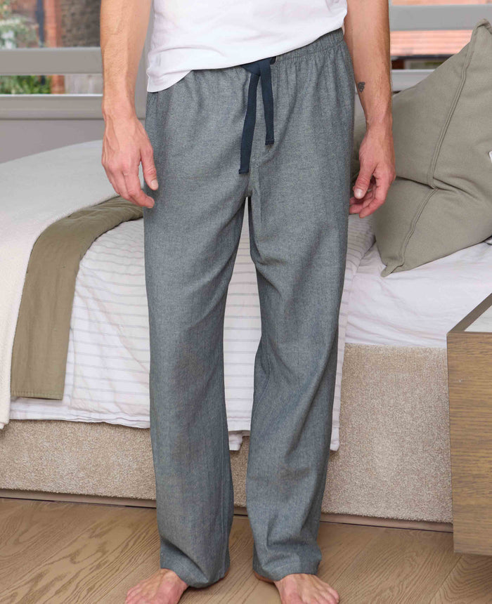 Men's Navy Brushed Cotton Twill Herringbone Lounge Pants model shot