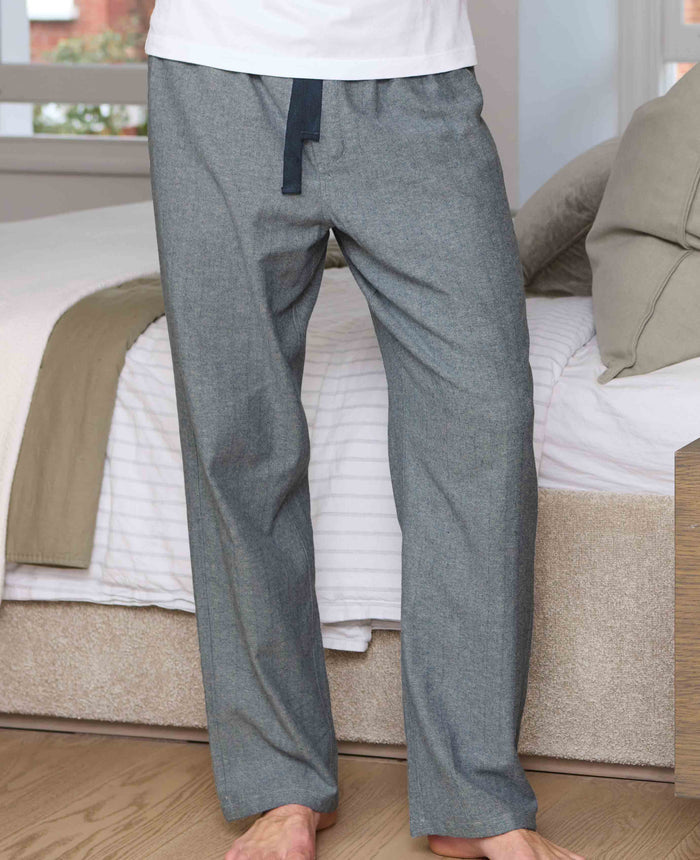 Men's Navy Brushed Cotton Twill Herringbone Lounge Pants model shot