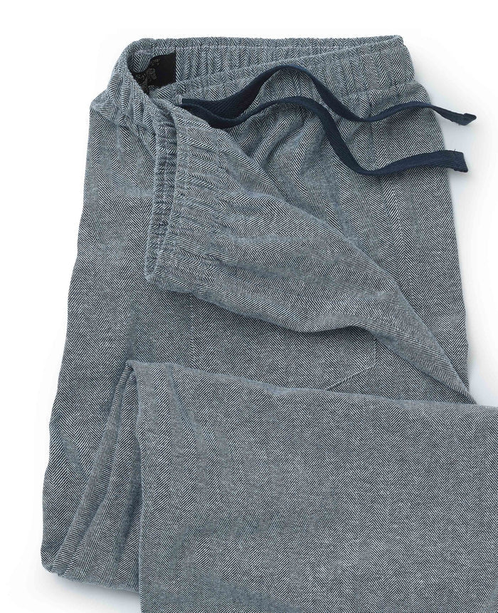 Men's Navy Brushed Cotton Twill Herringbone Lounge Pants waist detail