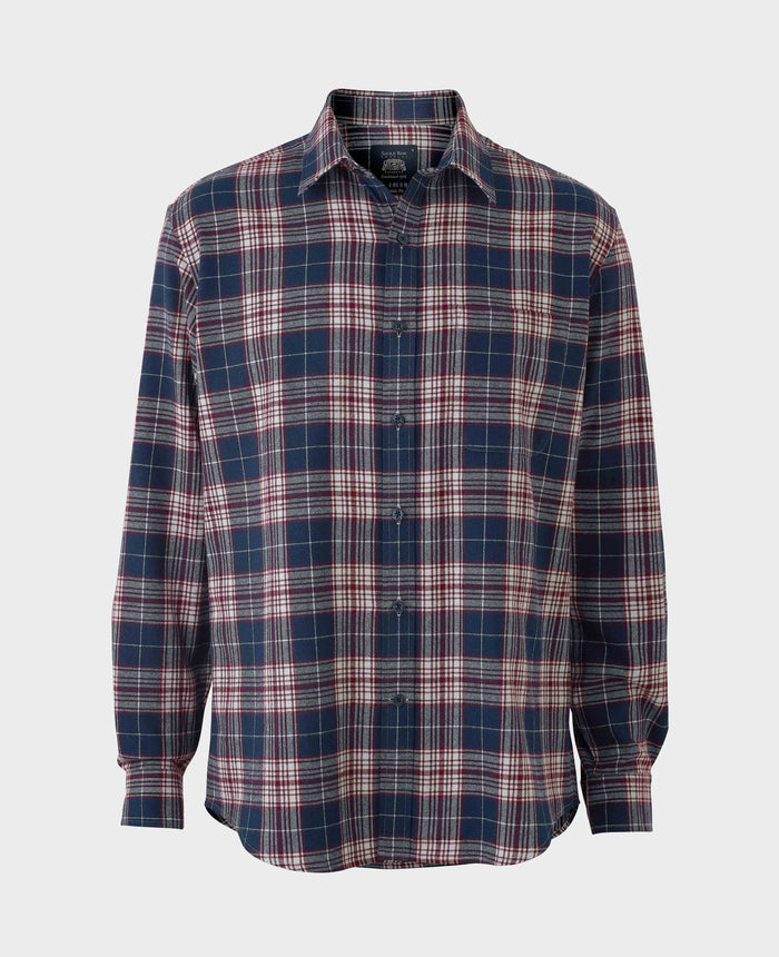 Men's Navy Burgundy Brushed Cotton Check Classic Fit Casual Shirt mannequin shot