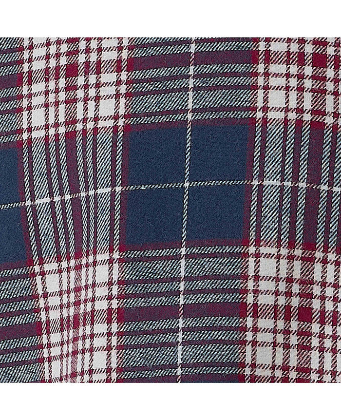 Men's Navy Burgundy Brushed Cotton Check Classic Fit Casual Shirt fabric detail