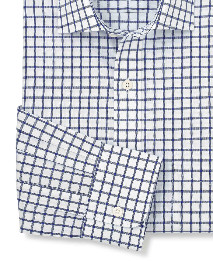 Men's Navy Check Cotton Twill Classic Fit Formal Shirt With Single Cuffs sleeve detail