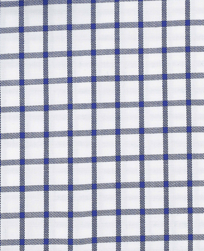 Men's Navy Check Cotton Twill Classic Fit Formal Shirt With Single Cuffs fabric detail