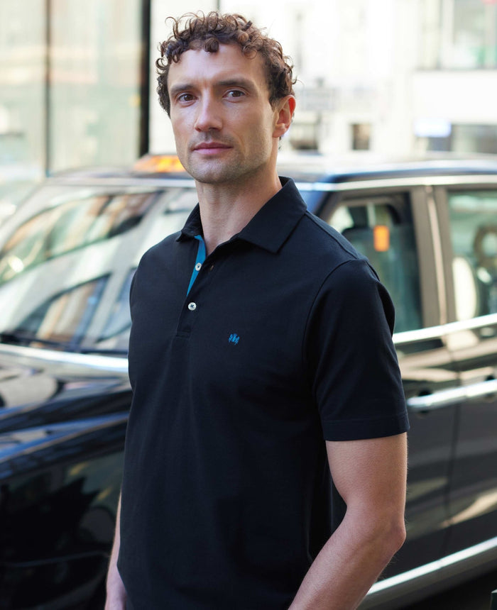 Men's Navy Classic Fit Short Sleeve Polo Shirt model shot