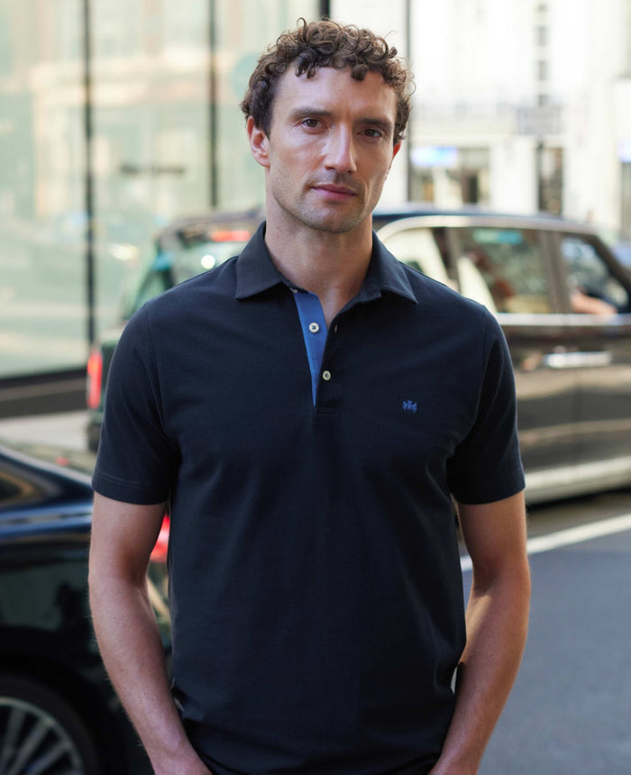 Men's Navy Classic Fit Short Sleeve Polo Shirt model shot