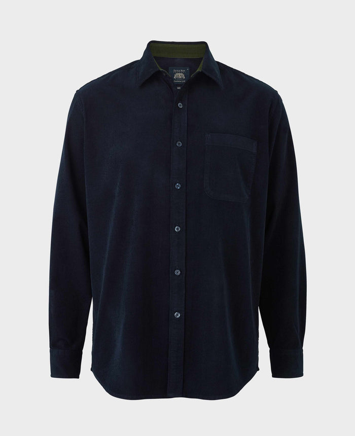Men's Navy Cotton Babycord Classic Fit Casual Shirt mannequin shot