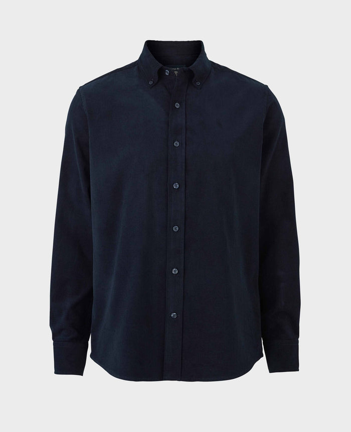 Men's Navy Cotton Babycord Slim Fit Button-Down Casual Shirt mannequin shot