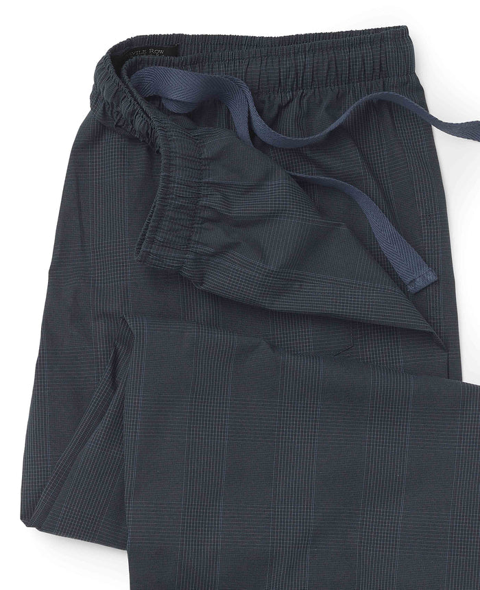 Men's Navy Cotton Check Lounge Pants waist detail