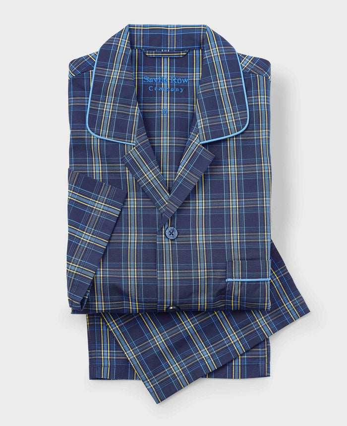 Men's Navy Cotton Check Pyjamas mannequin shot